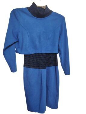 Vintage All That Jazz Size Small Sweater Dress Blue Black 80's Vibes Long Sleeve